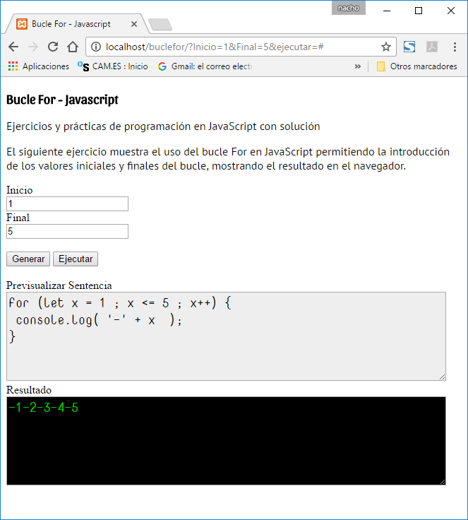Ejercicios JavaScript - Bucles FOR