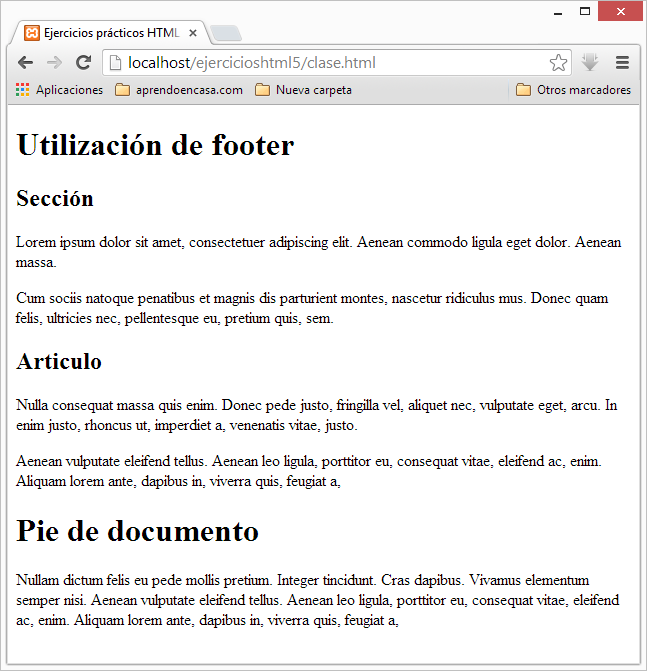 Ejercicios y prácticas de programación html5 - etiqueta footer